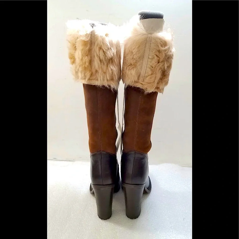 Sold!UGG Collection Brown Leather & Lamb Wool Aldabella High Heel Boots Size 7.5 - Picture 3 of 5